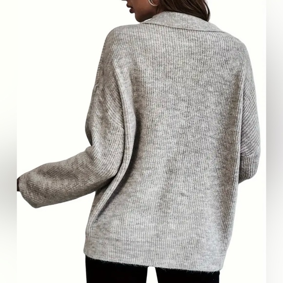 Gray Beige Oversized Ribbed Knit Sweater - Picture 2 of 6